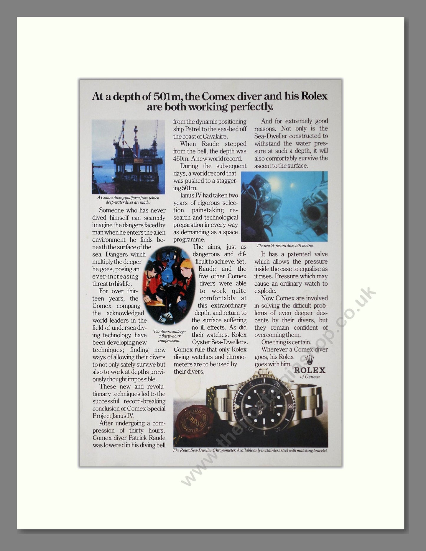 Rolex - Sea Dweller Chronometer. Vintage Advert 1980 (ref AD67450)