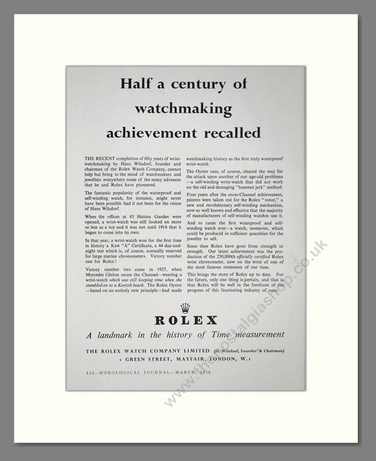 Rolex - 50 Years Of Watchmaking. Vintage Advert 1956 (ref AD67454)