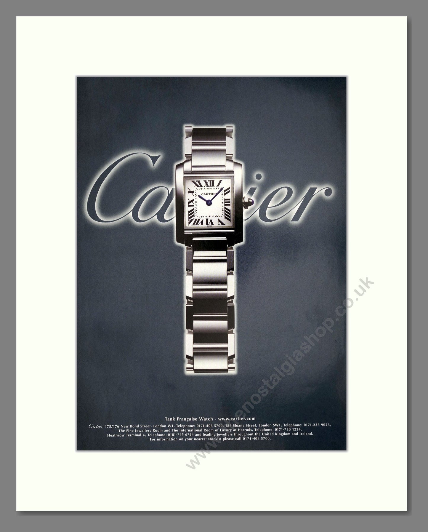 Cartier - Tank Watch. Vintage Advert 1999 (ref AD67459)