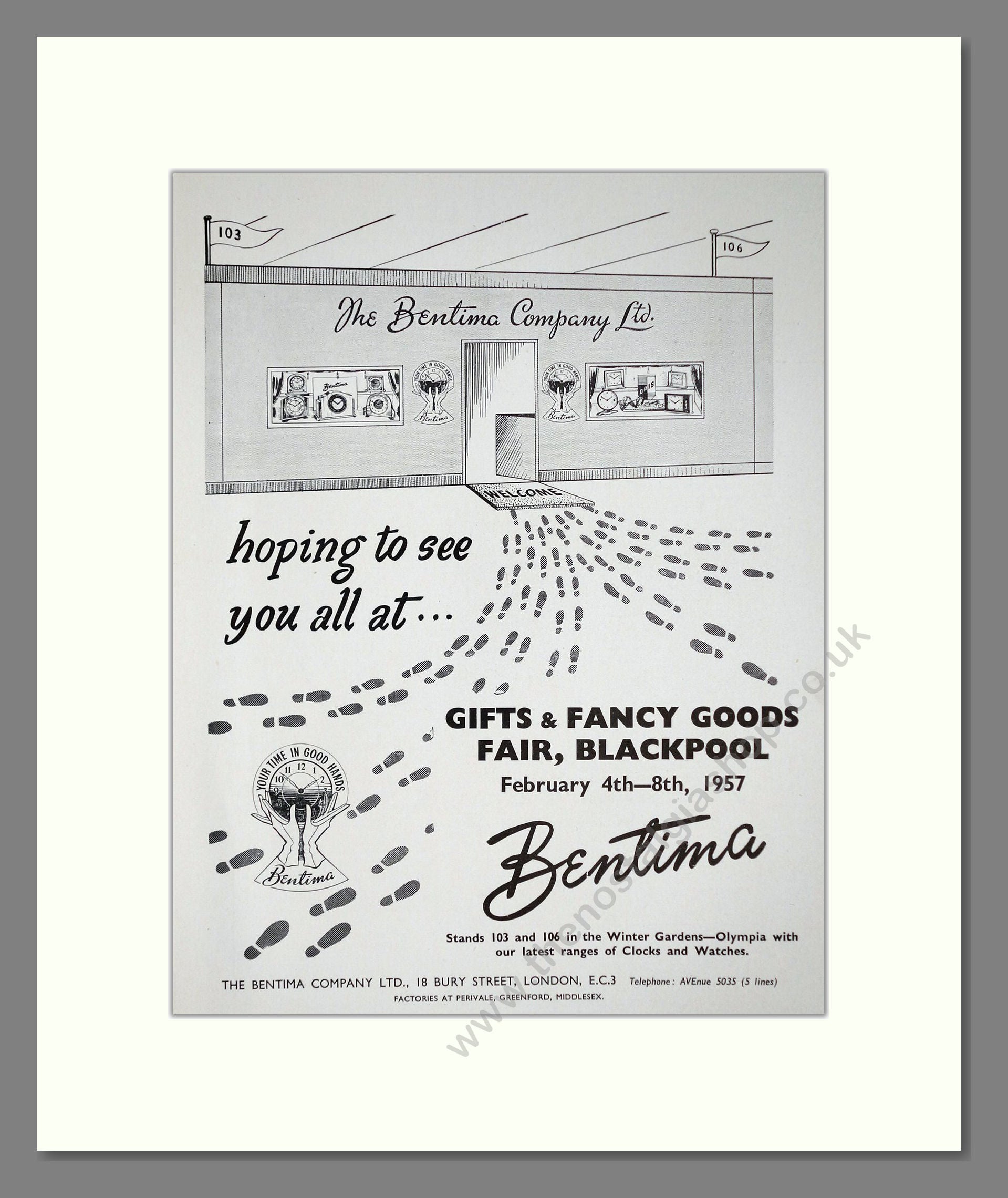 Bentima - Various Watches. Vintage Advert 1957 (ref AD67477)