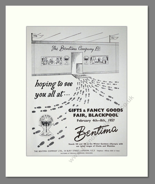 Bentima - Various Watches. Vintage Advert 1957 (ref AD67477)