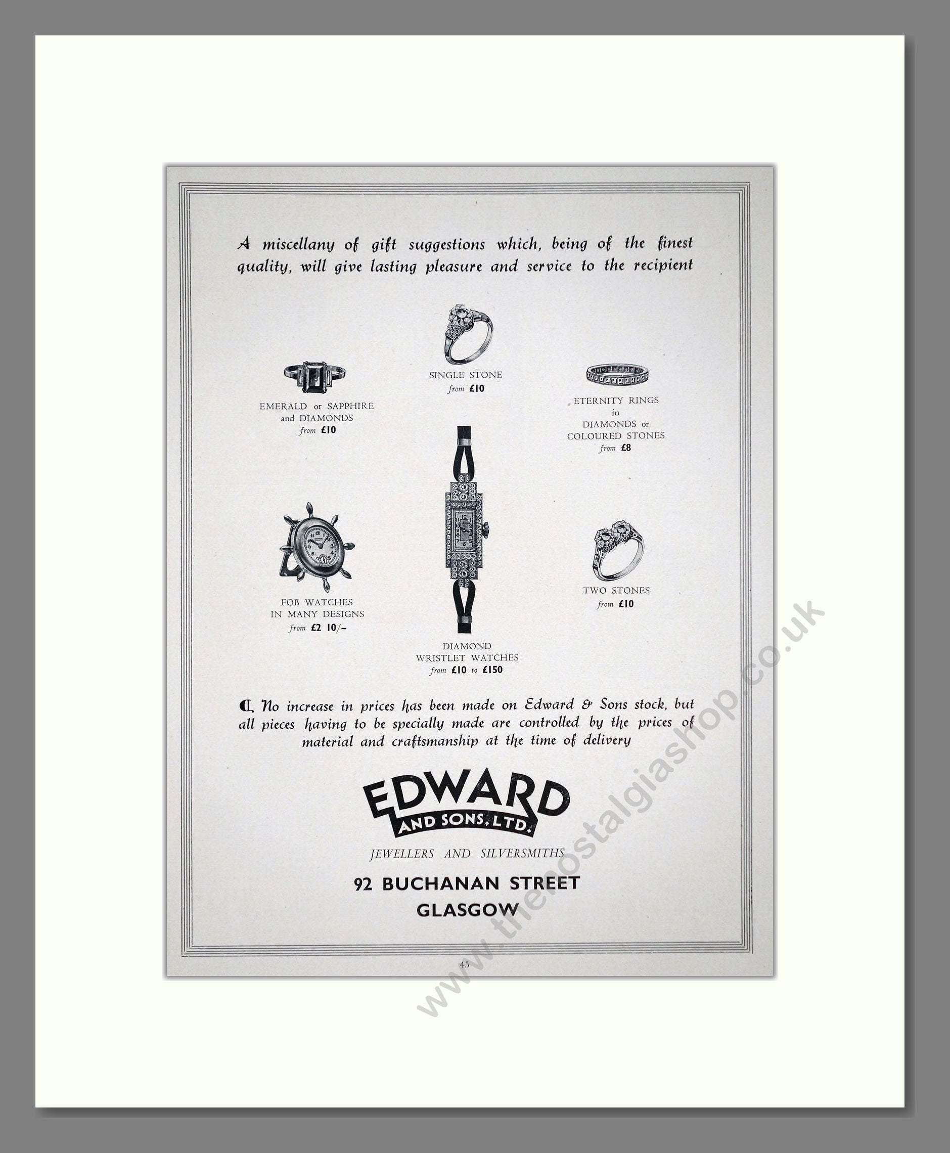 Edward And Sons - Jewellers. Vintage Advert 1939 (ref AD67531)