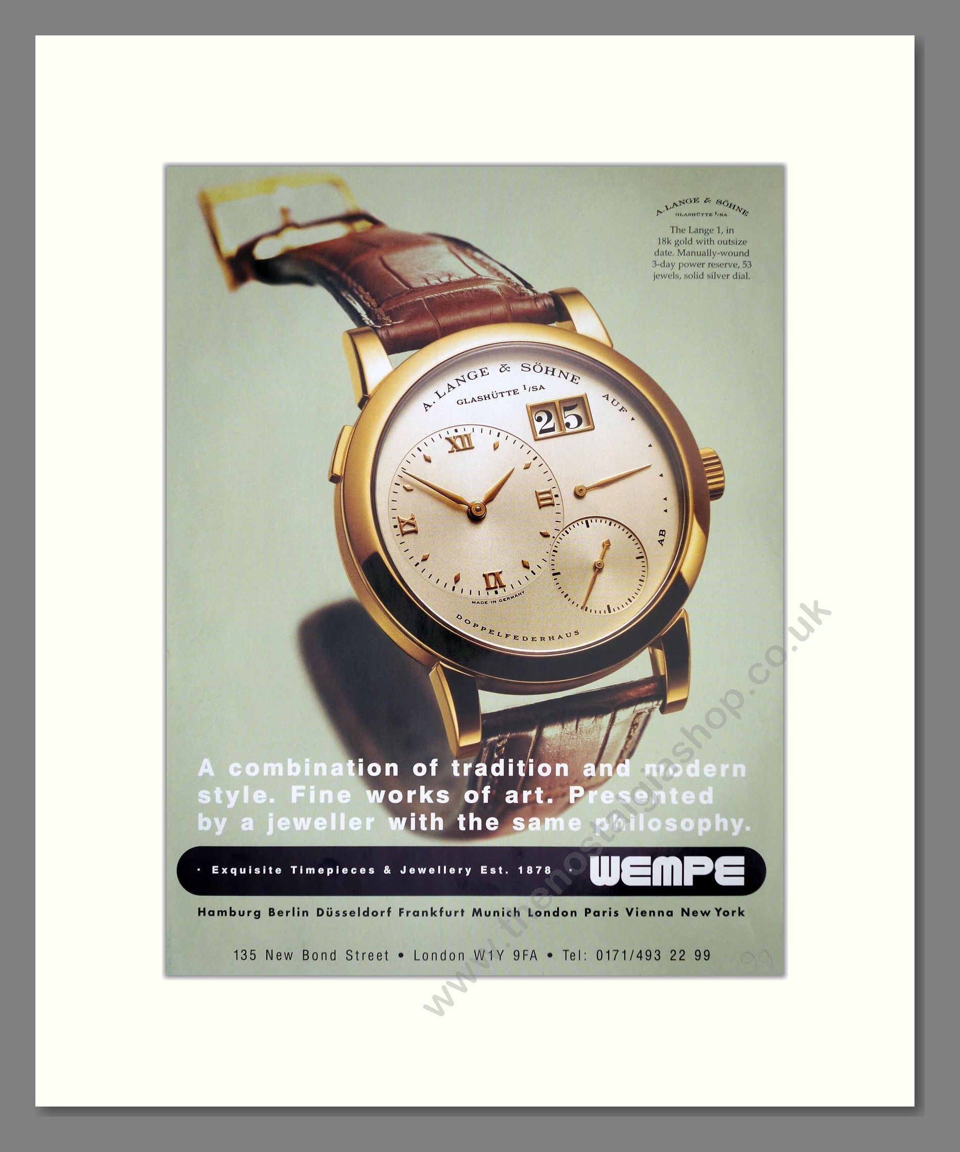 A Lange & Sohne - Glashutte. Vintage Advert 1999 (ref AD67532)