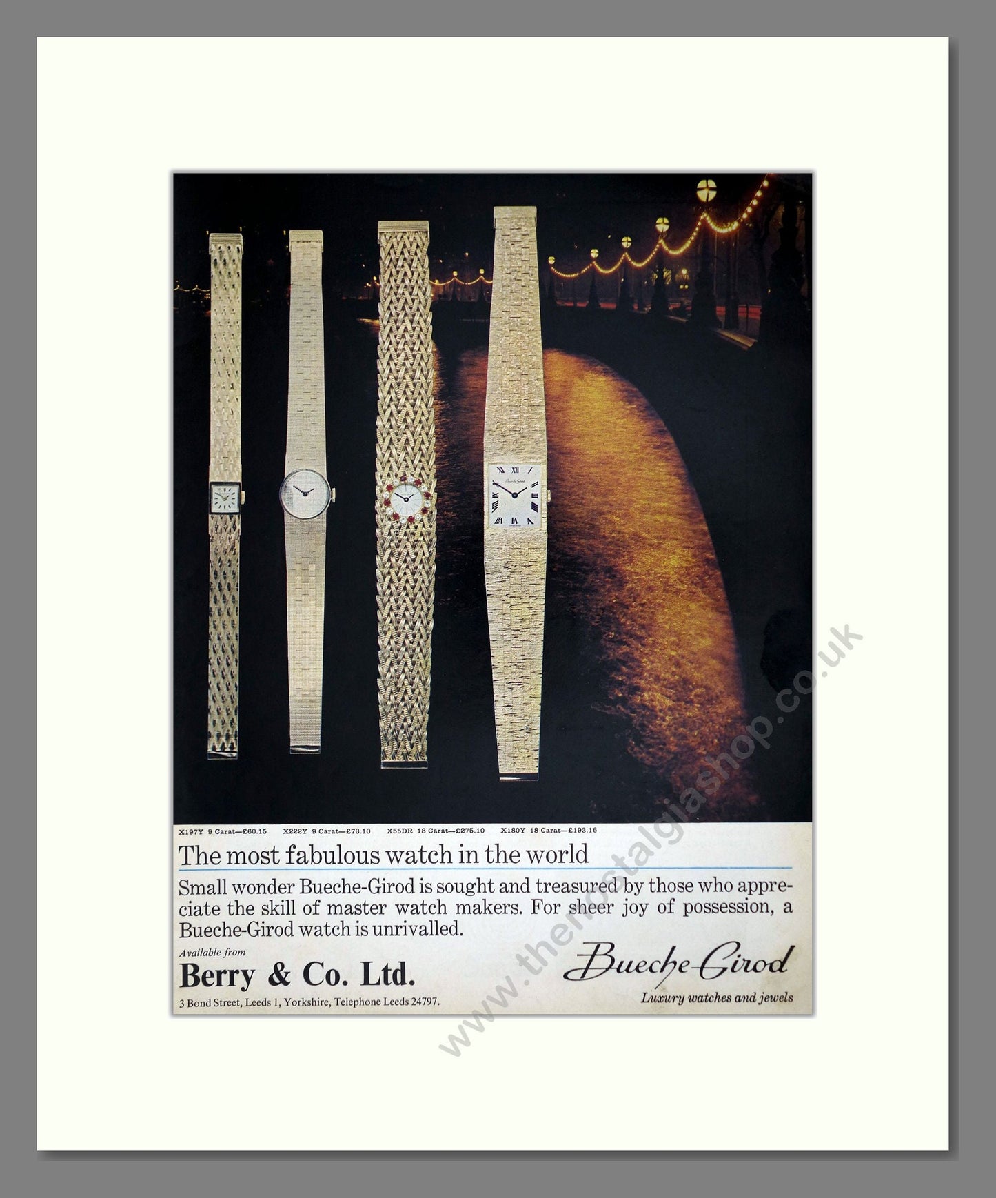 Bueche Girod - Ladies Watches. Vintage Advert 1966 (ref AD67534)