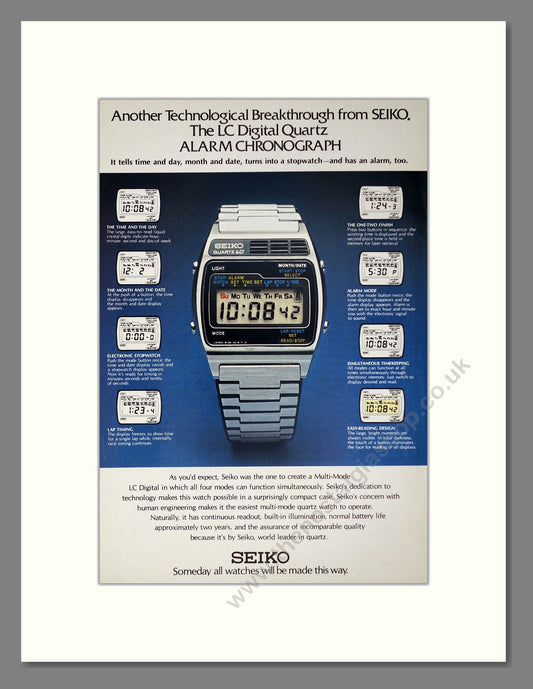 Seiko - LC Digital Alarm Chronograph. Vintage Advert 1980 (ref AD67543)
