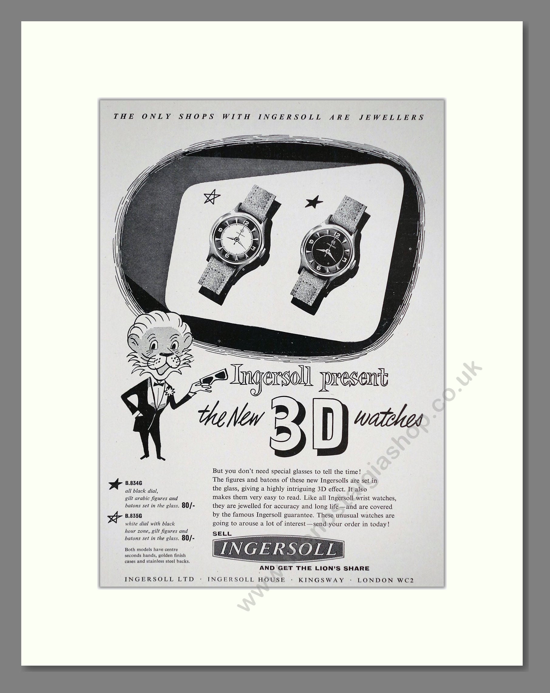 Ingersoll - 3D Watches. Vintage Advert 1957 (ref AD67588)