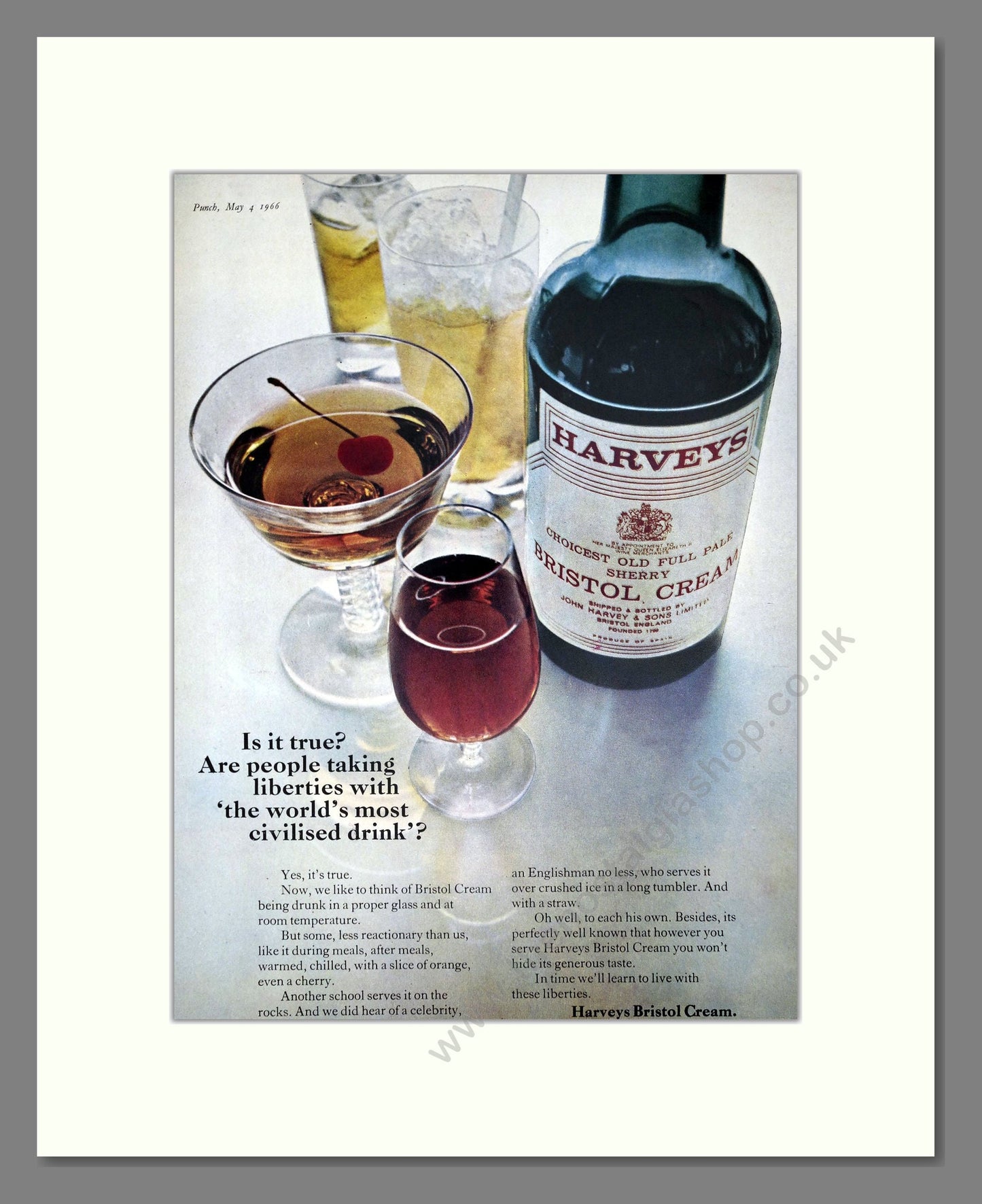 Harveys Bristol Cream - Sherry. Vintage Advert 1966 (ref AD67634)