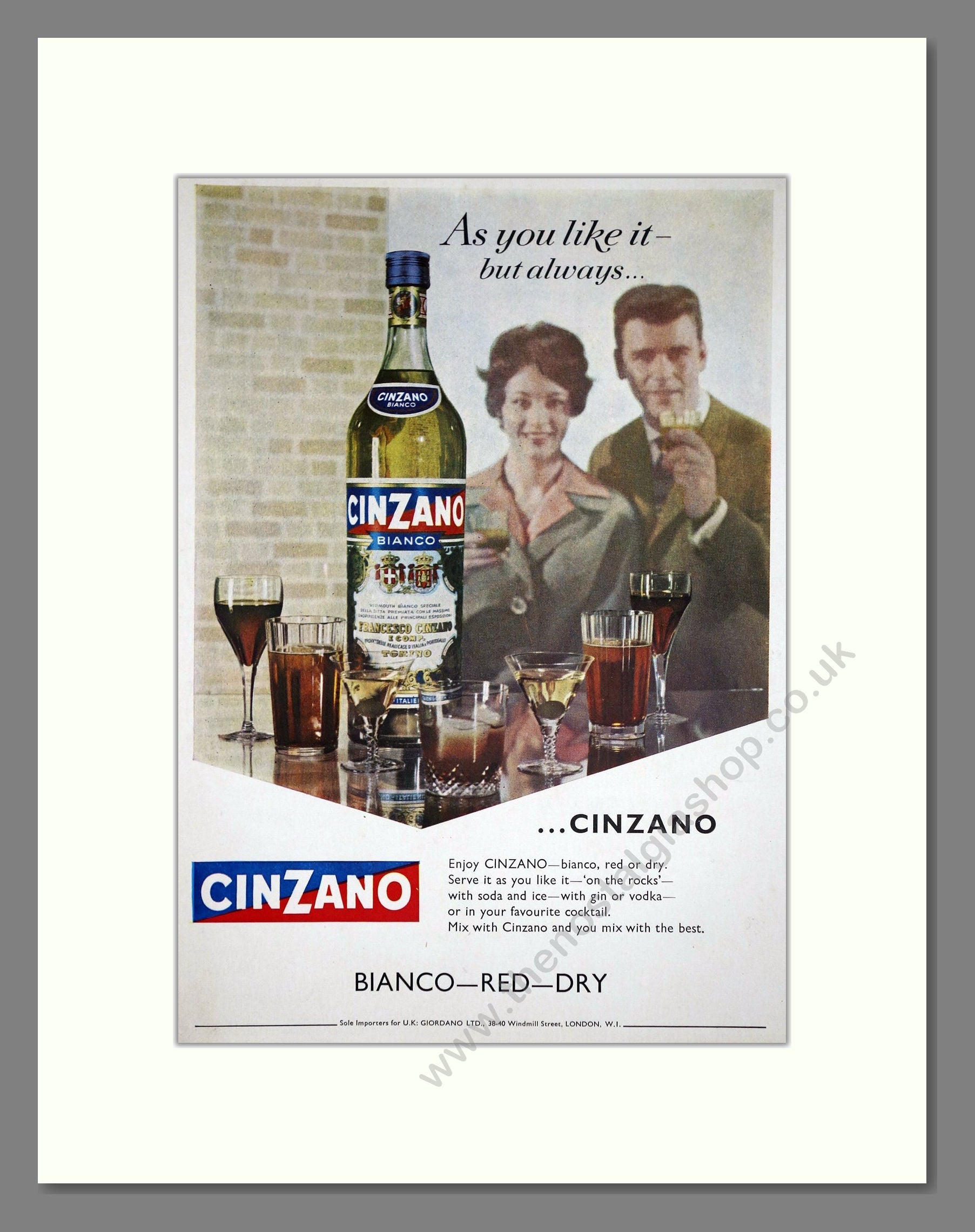 Cinzano - Vermouth. Vintage Advert 1960 (ref AD67644)