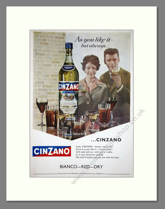 Cinzano - Vermouth. Vintage Advert 1960 (ref AD67644)