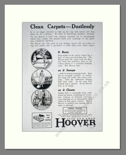 Hoover - Clean Carpets Dustlessly. Vintage Advert 1919 (ref AD67718)