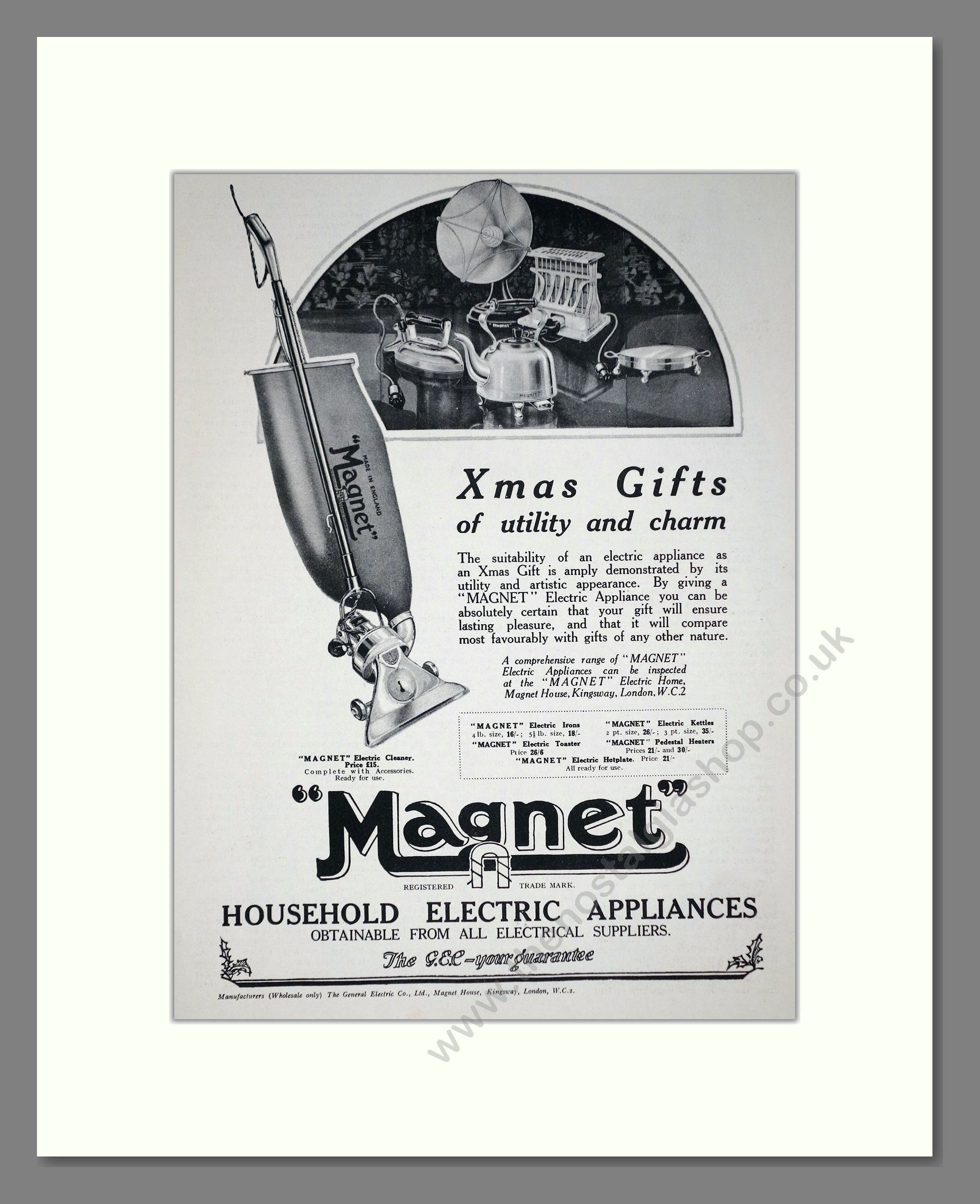 Magnet Appliances - Household Electrical Appliances Xmas Gifts. Vintage Advert 1926 (ref AD67719)