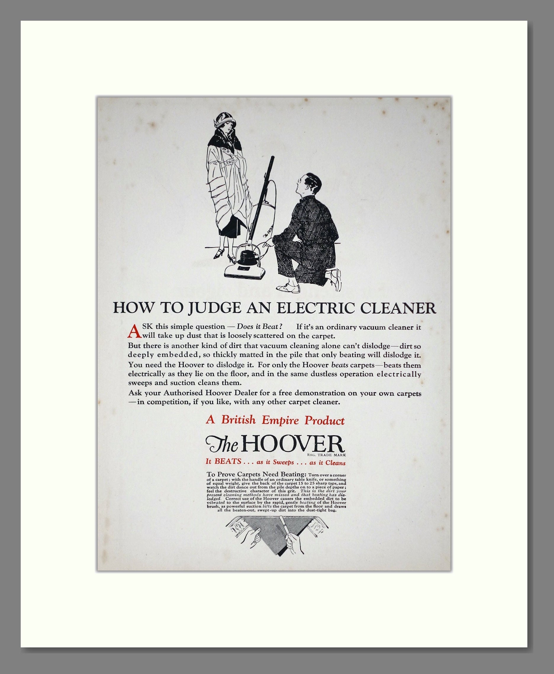 Hoover - How To Judge An Electric Cleaner. Vintage Advert 1926 (ref AD67725)
