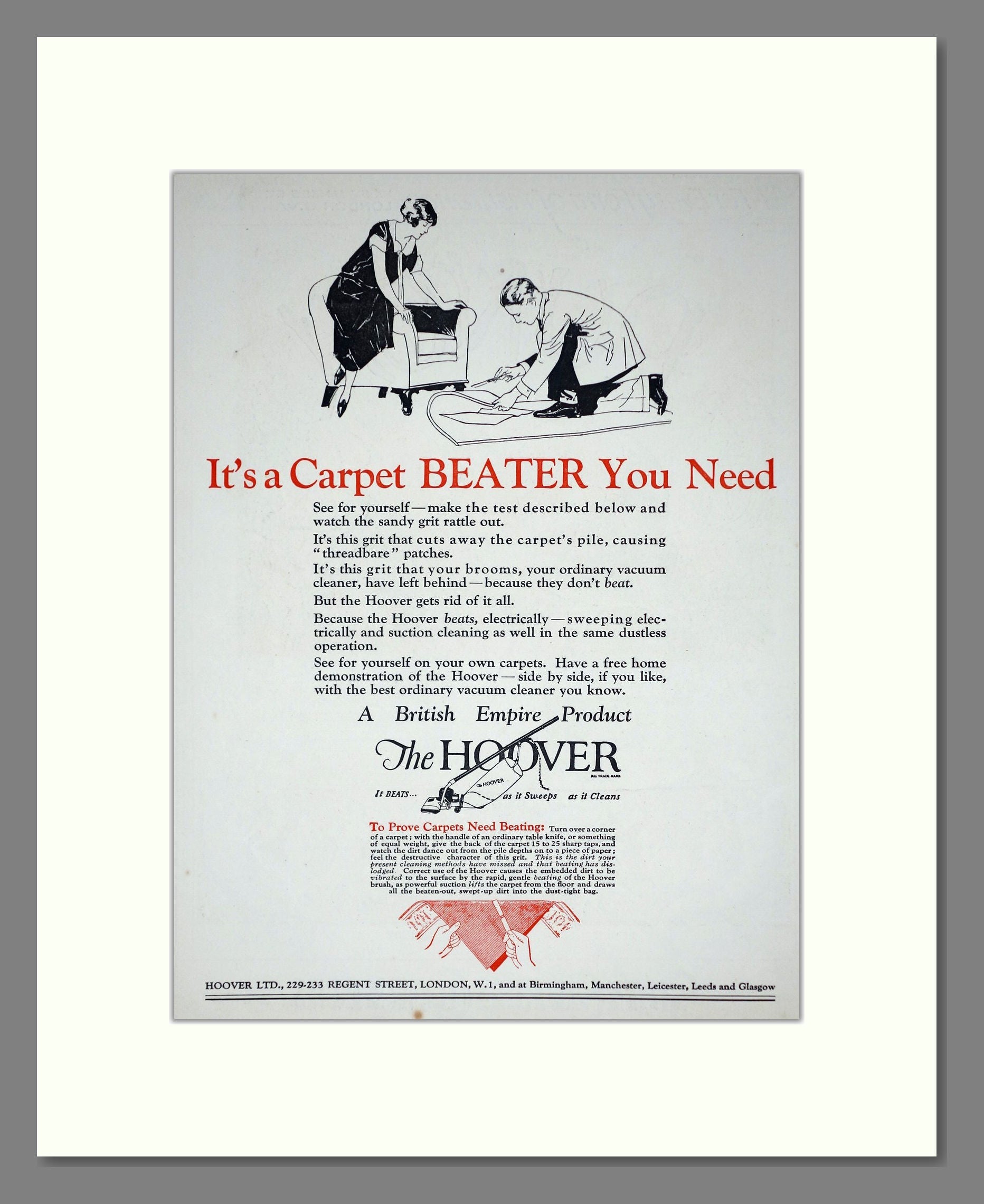 Hoover - It's A Carpet Beater You Need. Vintage Advert 1926 (ref AD67726)