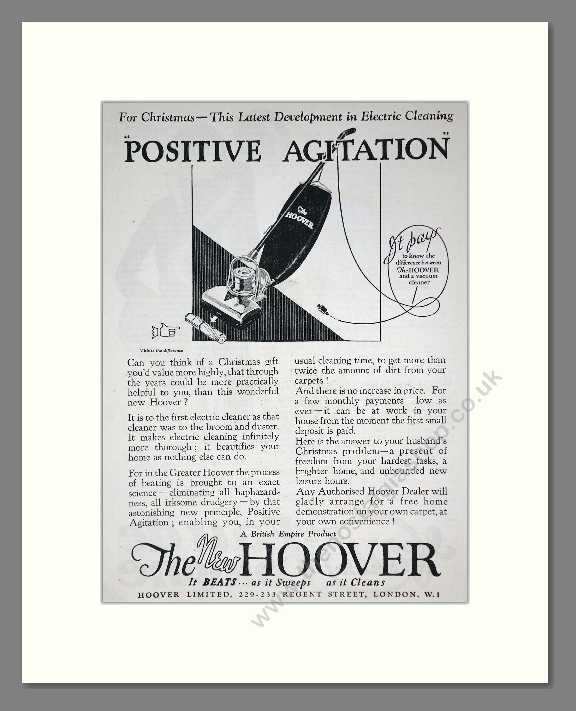 Hoover - Positive Agitation. Vintage Advert 1926 (ref AD67727)