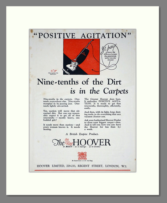 Hoover - Positive Agitation. Vintage Advert 1927 (ref AD67728)