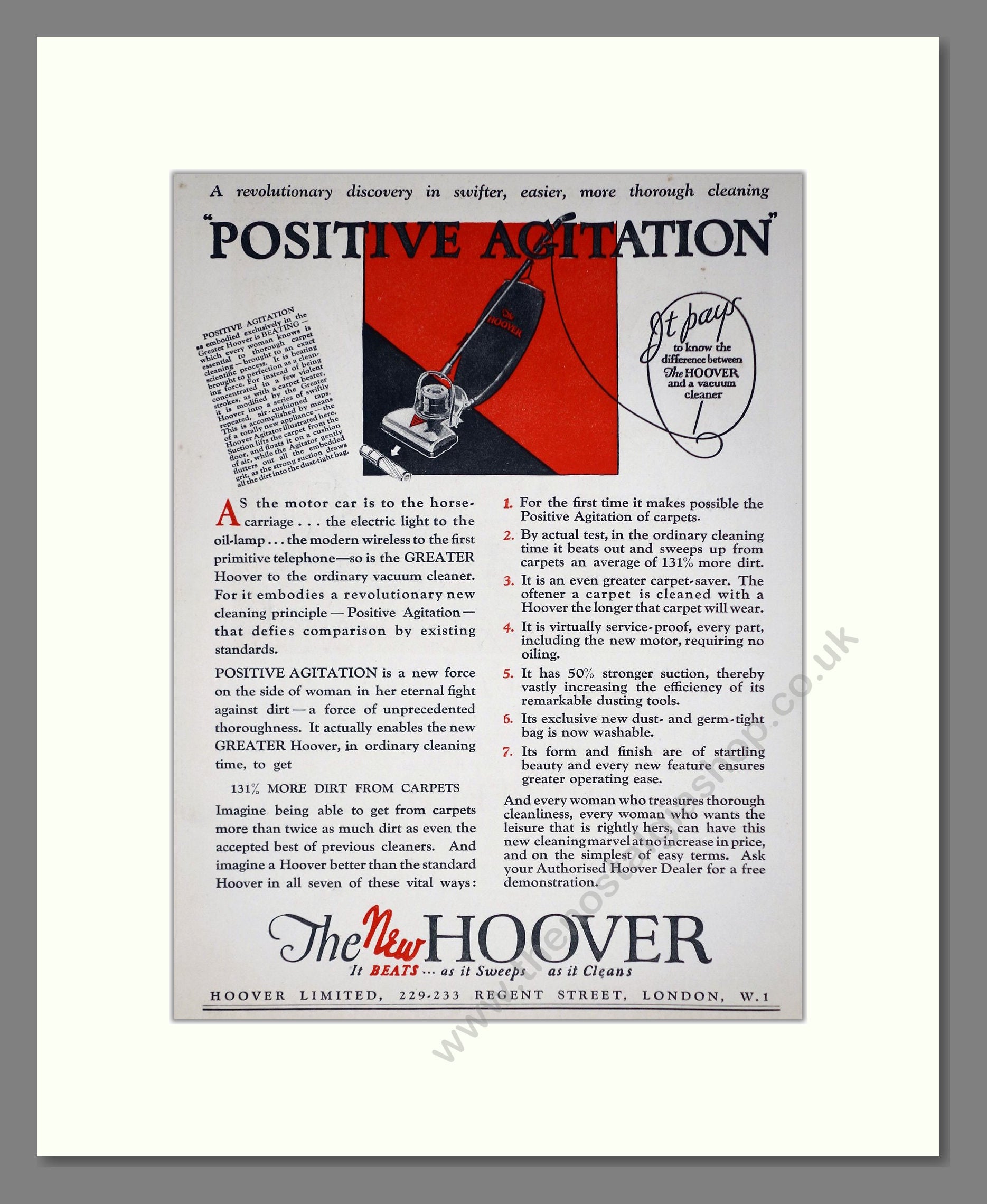 Hoover - Positive Agitation. Vintage Advert 1926 (ref AD67729)