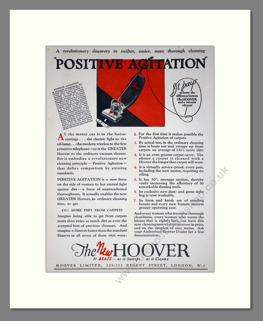 Hoover - Positive Agitation. Vintage Advert 1926 (ref AD67729)