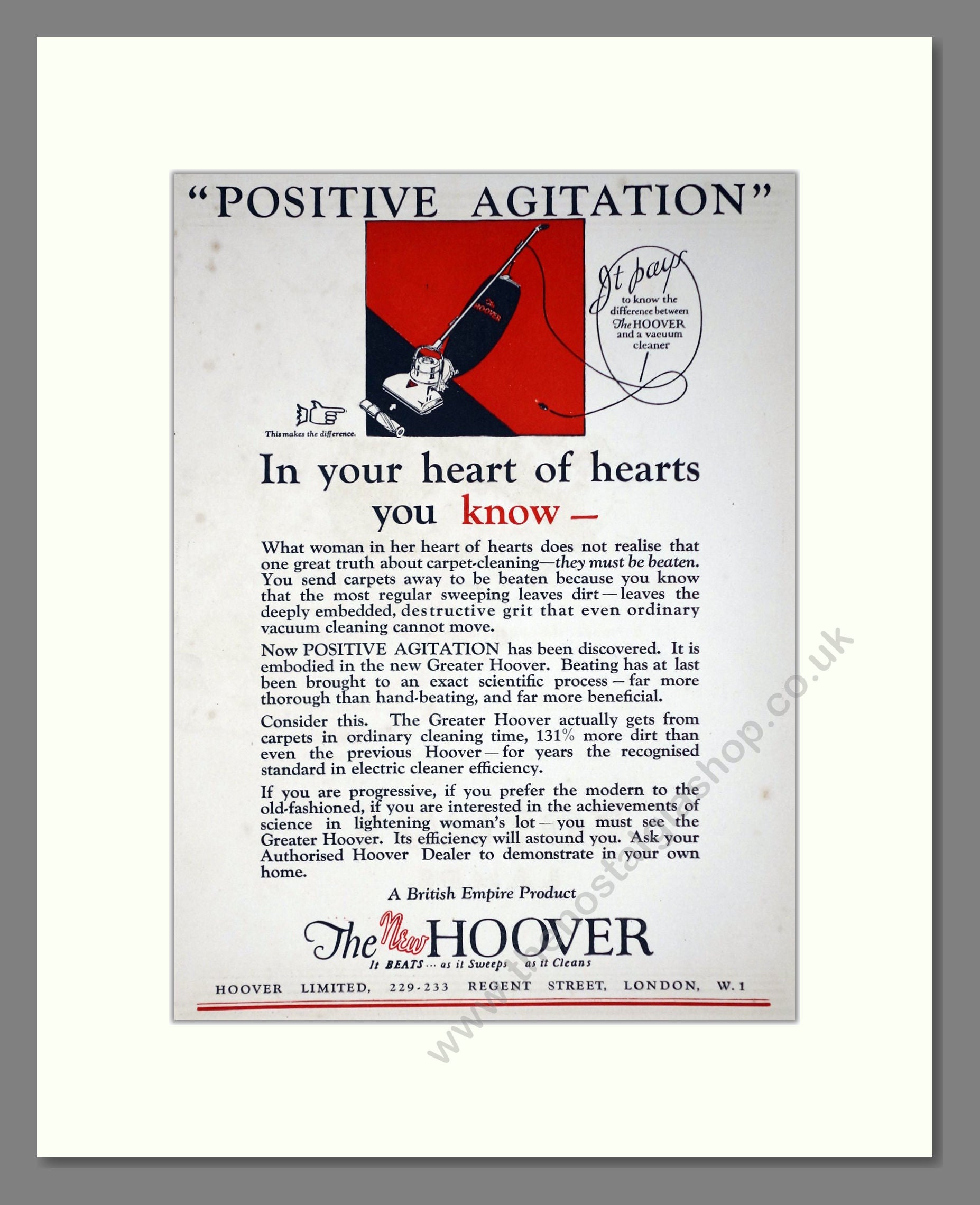 Hoover - Positive Agitation. Vintage Advert 1927 (ref AD67731)