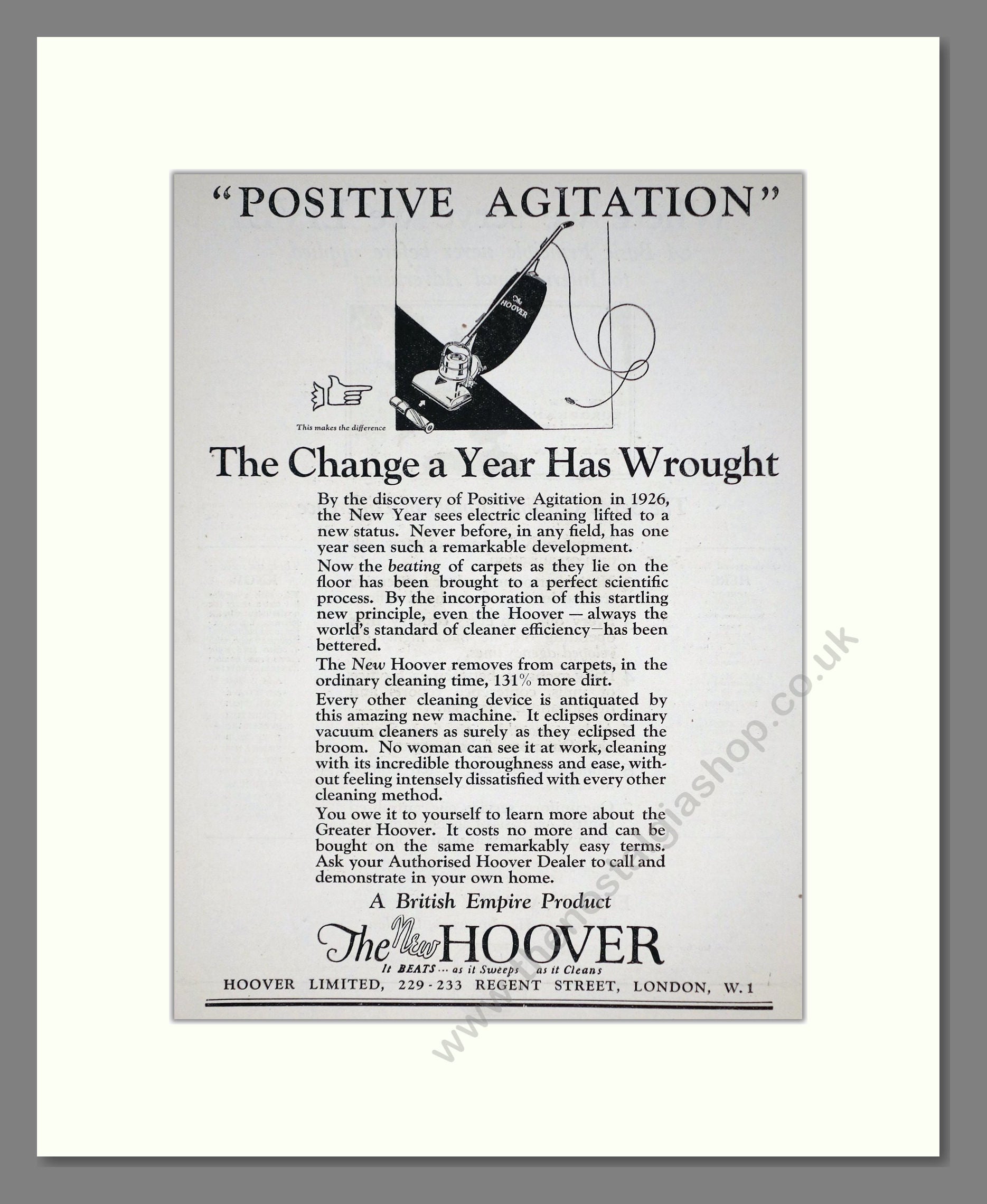 Hoover - Positive Agitation. Vintage Advert 1927 (ref AD67732)