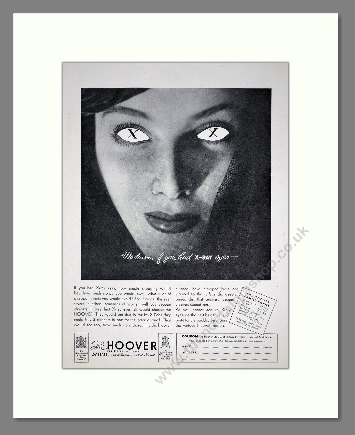 Hoover - X-Ray Eyes. Vintage Advert 1939 (ref AD67746)