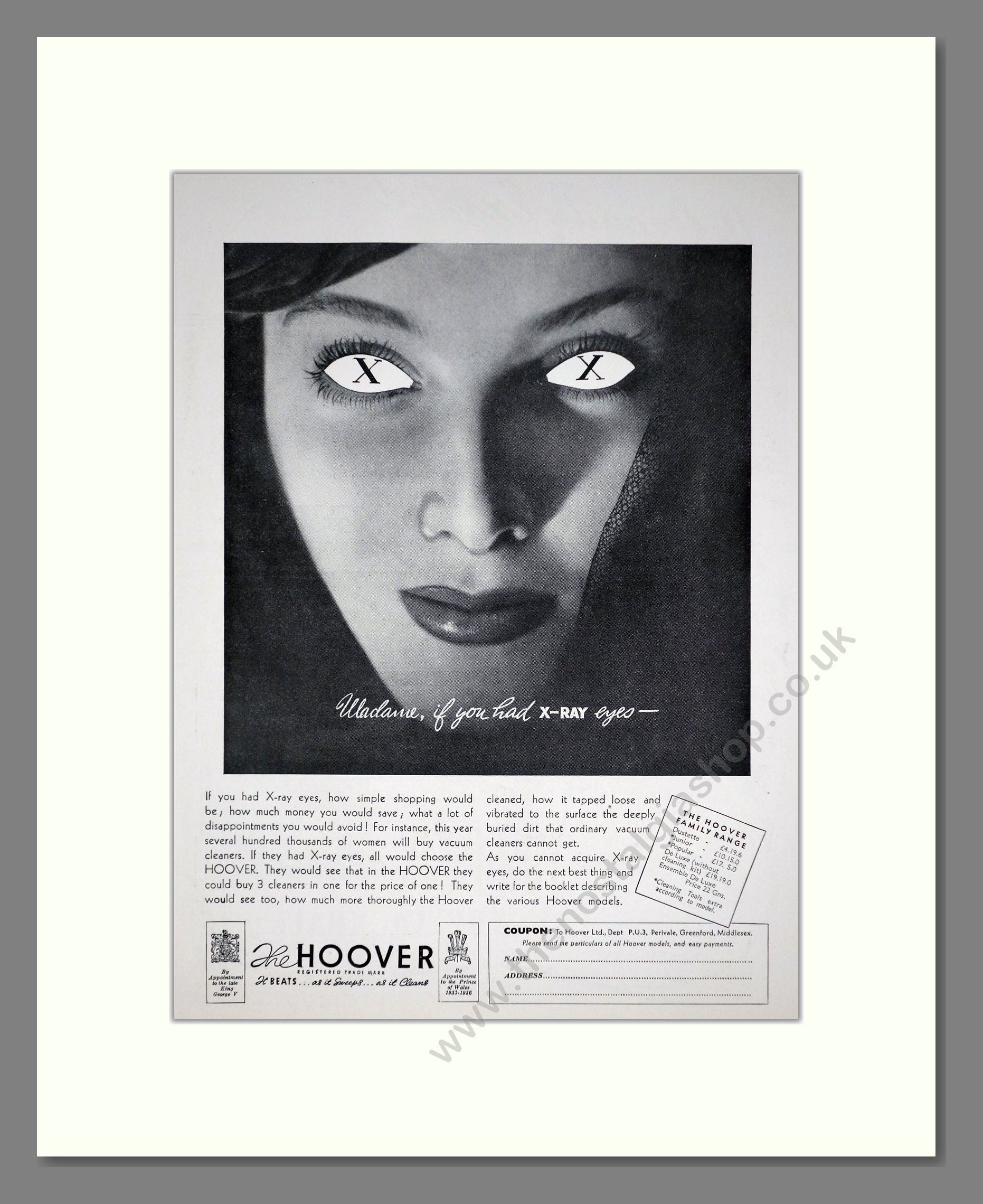 Hoover - X-Ray Eyes. Vintage Advert 1939 (ref AD67746)
