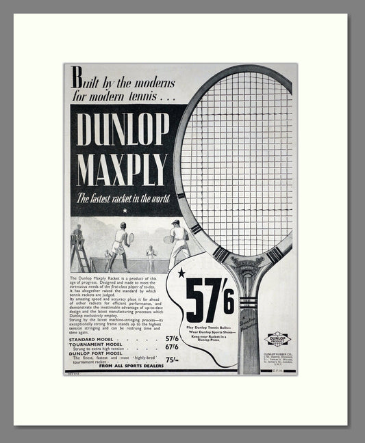 Dunlop - Maxply Tennis Racquet. Vintage Advert 1935 (ref AD67749)