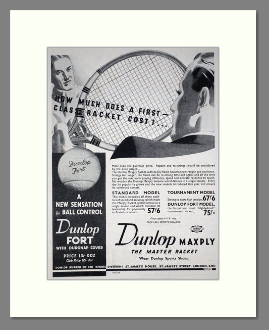 Dunlop - Maxply Tennis Racquet. Vintage Advert 1935 (ref AD67750)