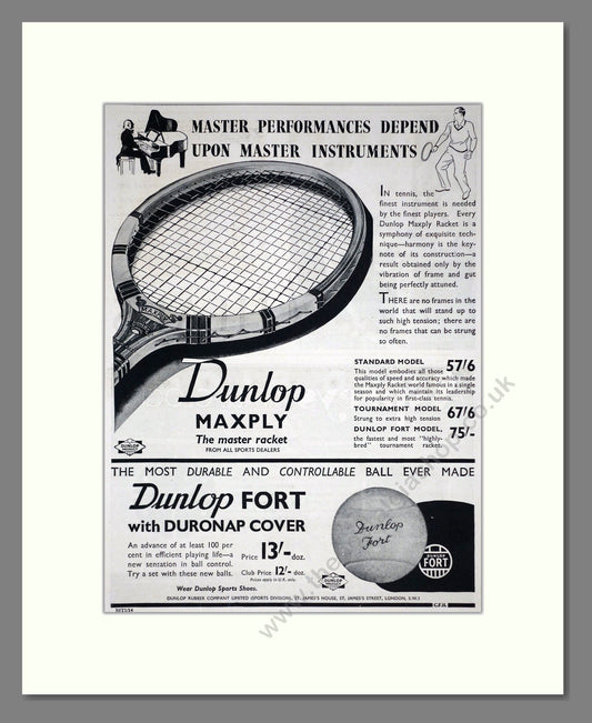 Dunlop - Maxply Tennis Racquet. Vintage Advert 1935 (ref AD67751)