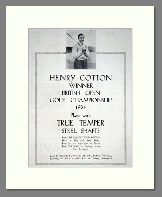 True Temper - Steel Golf Club Shafts (Henry Cotton). Vintage Advert 1934 (ref AD67752)