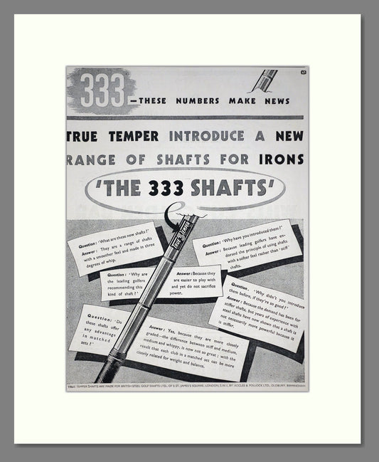 True Temper - 333 Steel Golf Club Shafts. Vintage Advert 1938 (ref AD67754)