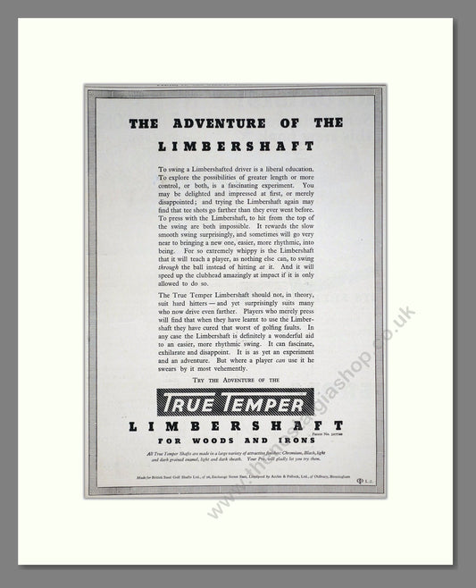 True Temper - Limbershaft. Vintage Advert 1935 (ref AD67755)