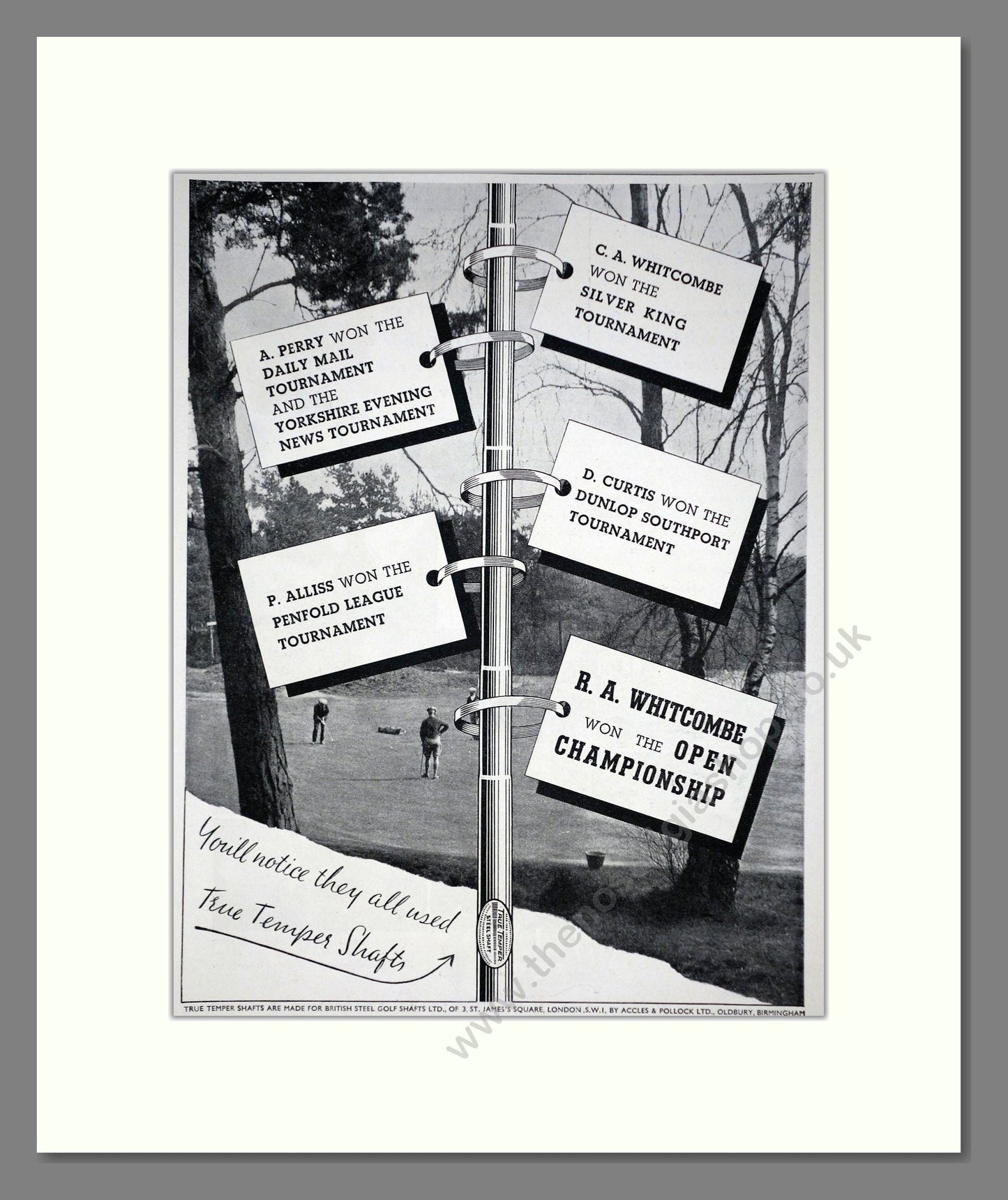 True Temper - Steel Golf Club Shafts. Vintage Advert 1938 (ref AD67757)