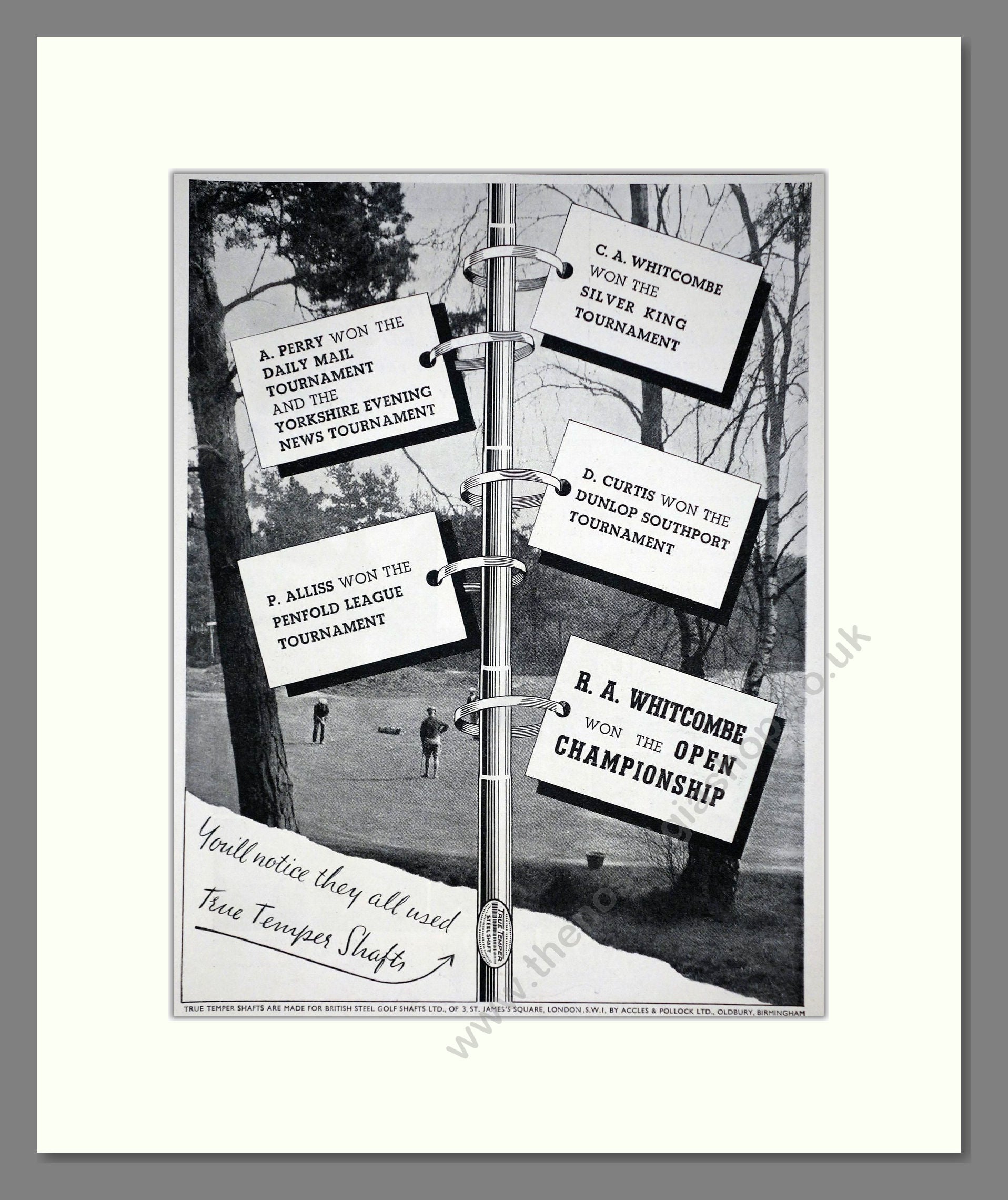 True Temper - Steel Golf Club Shafts. Vintage Advert 1938 (ref AD67757)