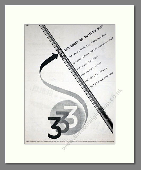 True Temper - 333 Steel Golf Club Shafts. Vintage Advert 1938 (ref AD67758)