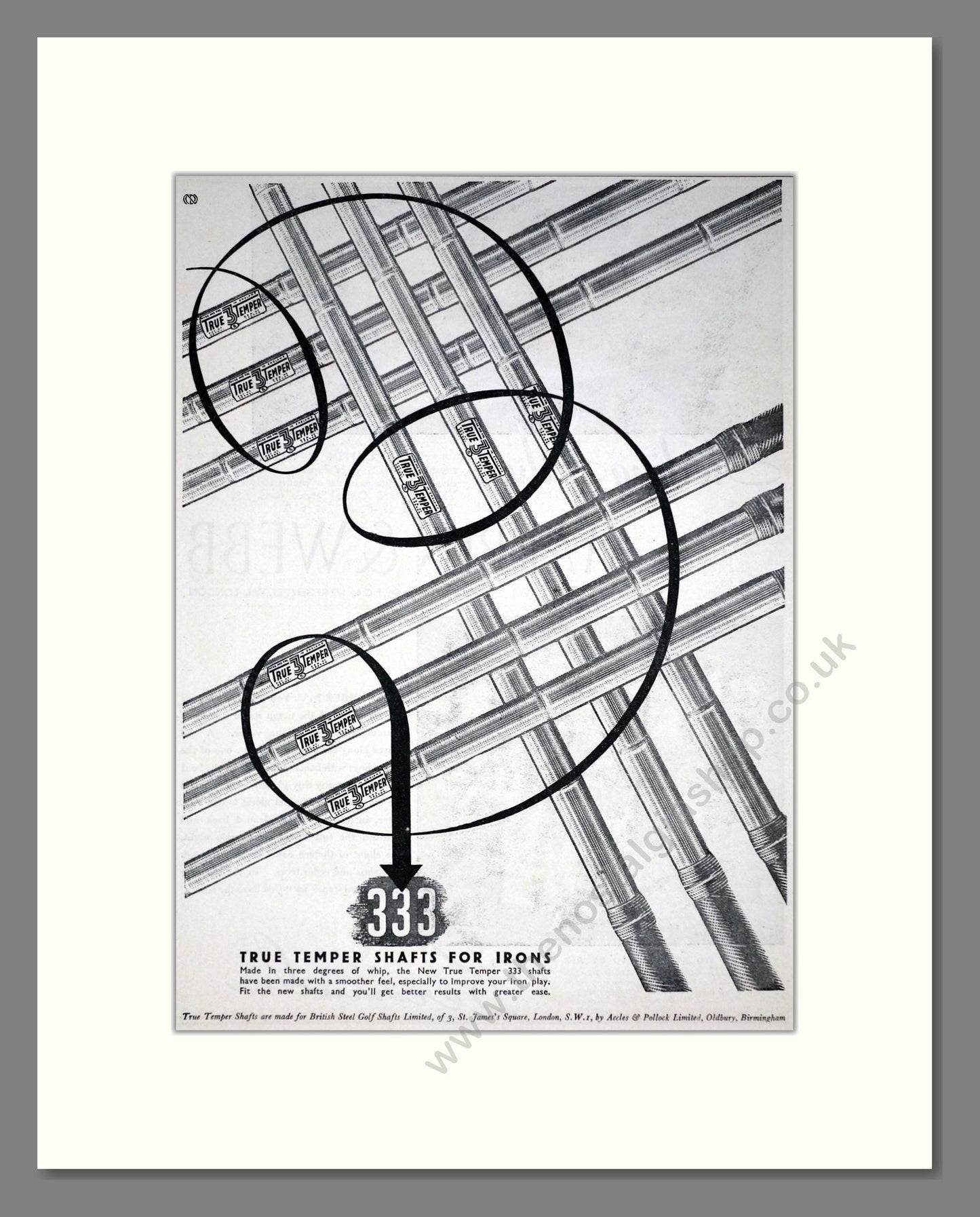 True Temper - 333 Steel Golf Club Shafts. Vintage Advert 1938 (ref AD67759)