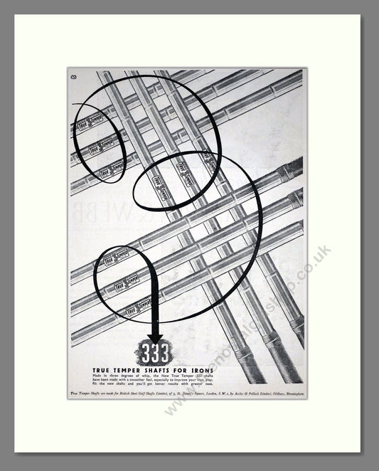 True Temper - 333 Steel Golf Club Shafts. Vintage Advert 1938 (ref AD67759)