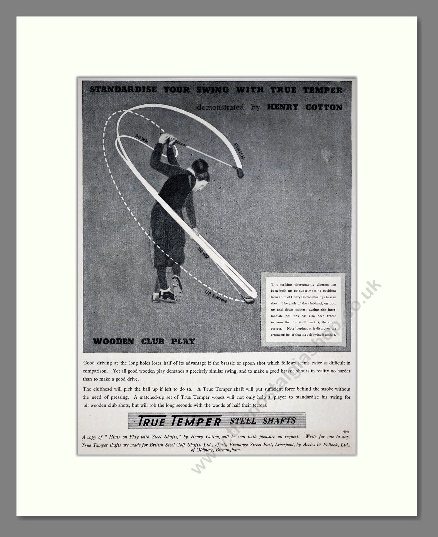 True Temper - Steel Golf Club Shafts. Vintage Advert 1935 (ref AD67761)