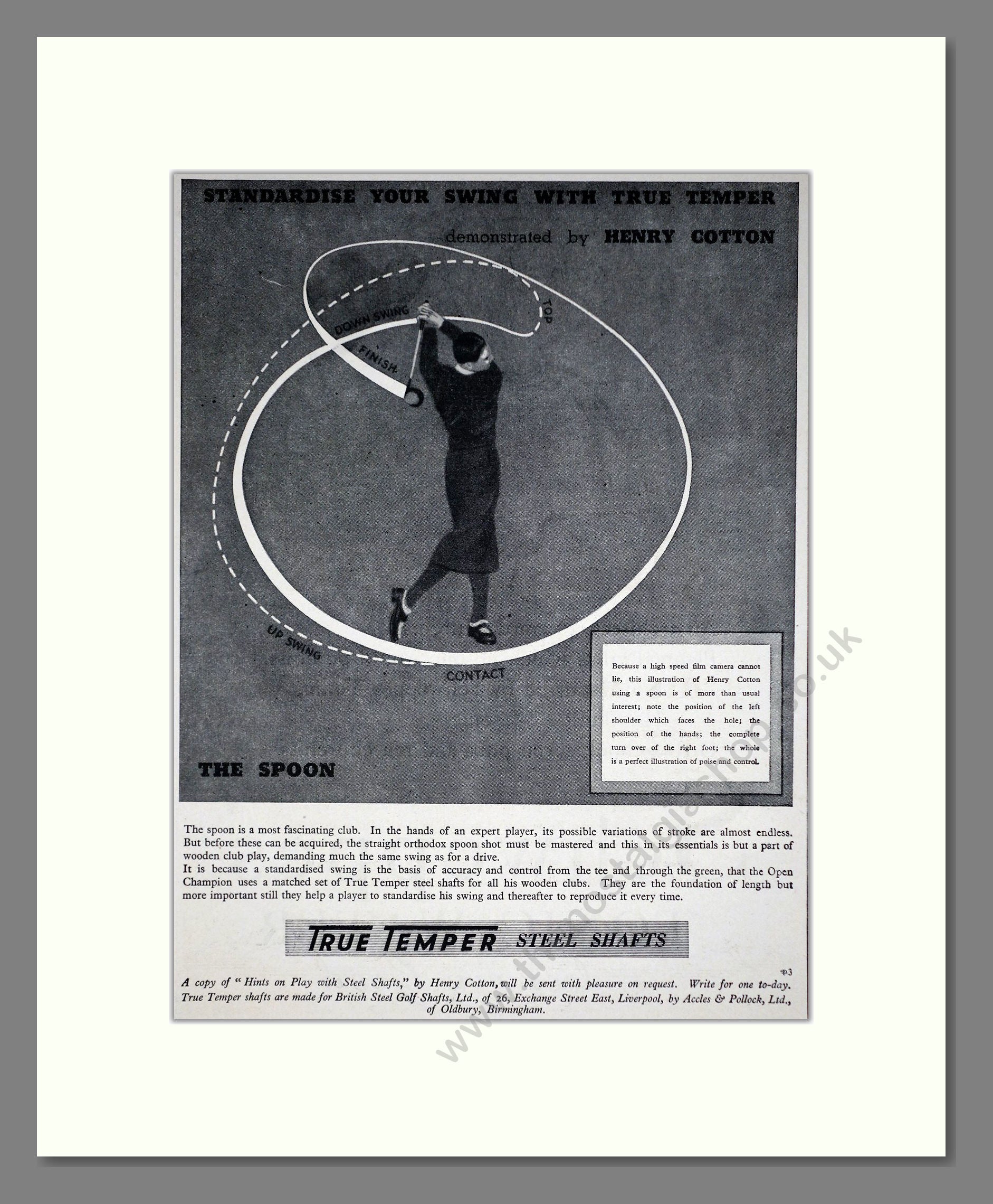True Temper - Steel Golf Club Shafts. Vintage Advert 1935 (ref AD67762)