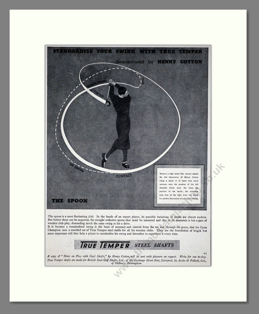 True Temper - Steel Golf Club Shafts. Vintage Advert 1935 (ref AD67762)