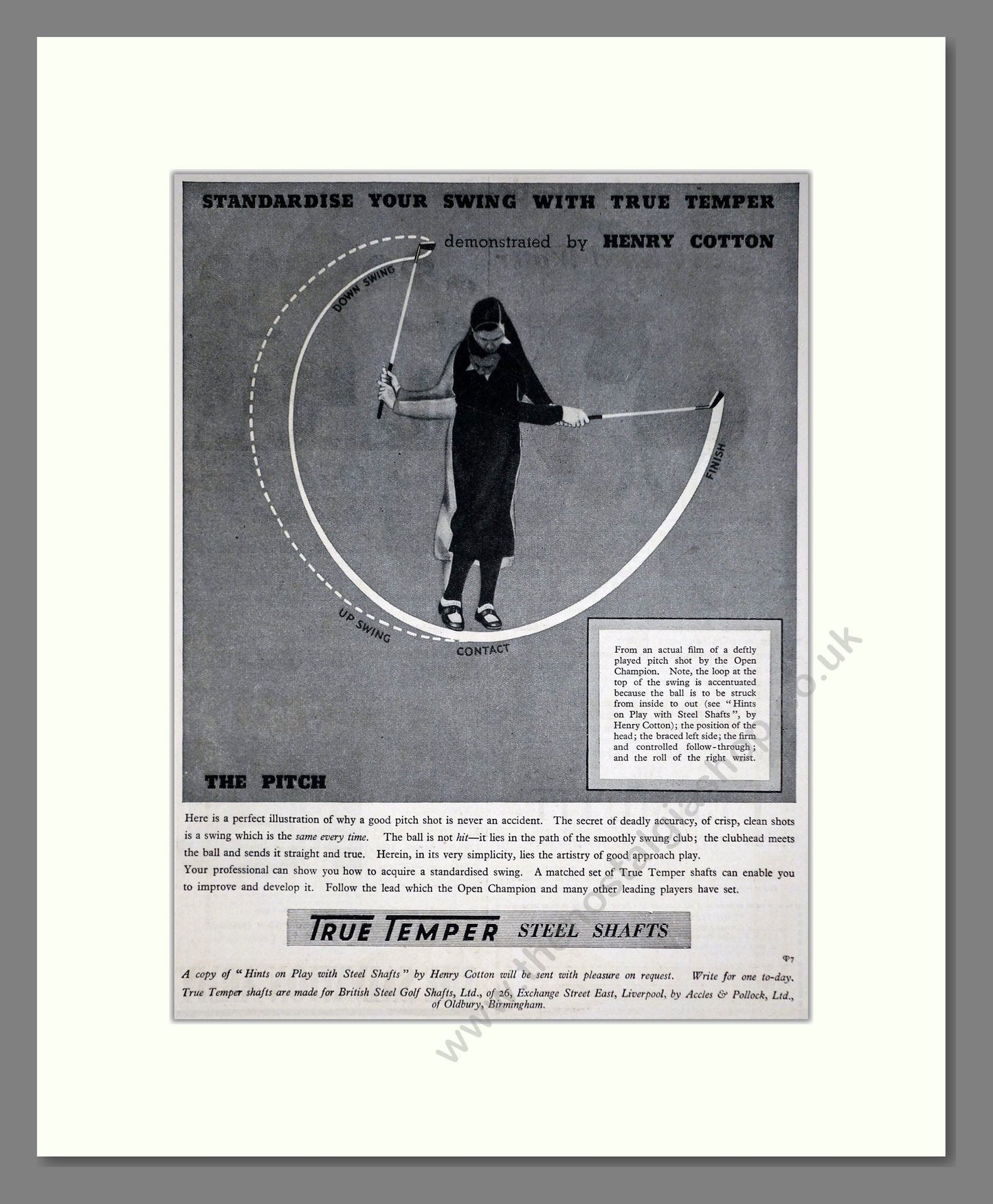 True Temper - Steel Golf Club Shafts. Vintage Advert 1935 (ref AD67763)