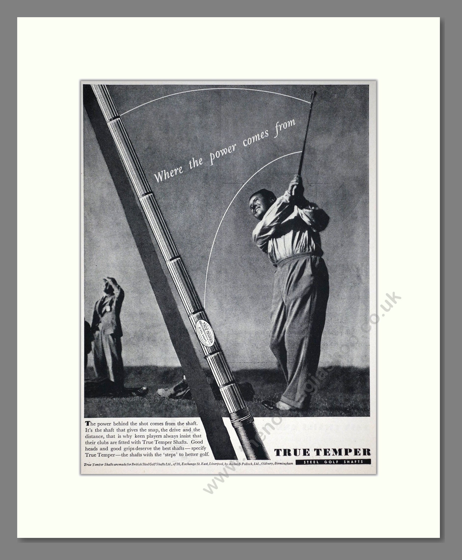 True Temper - Steel Golf Club Shafts. Vintage Advert 1937 (ref AD67765)