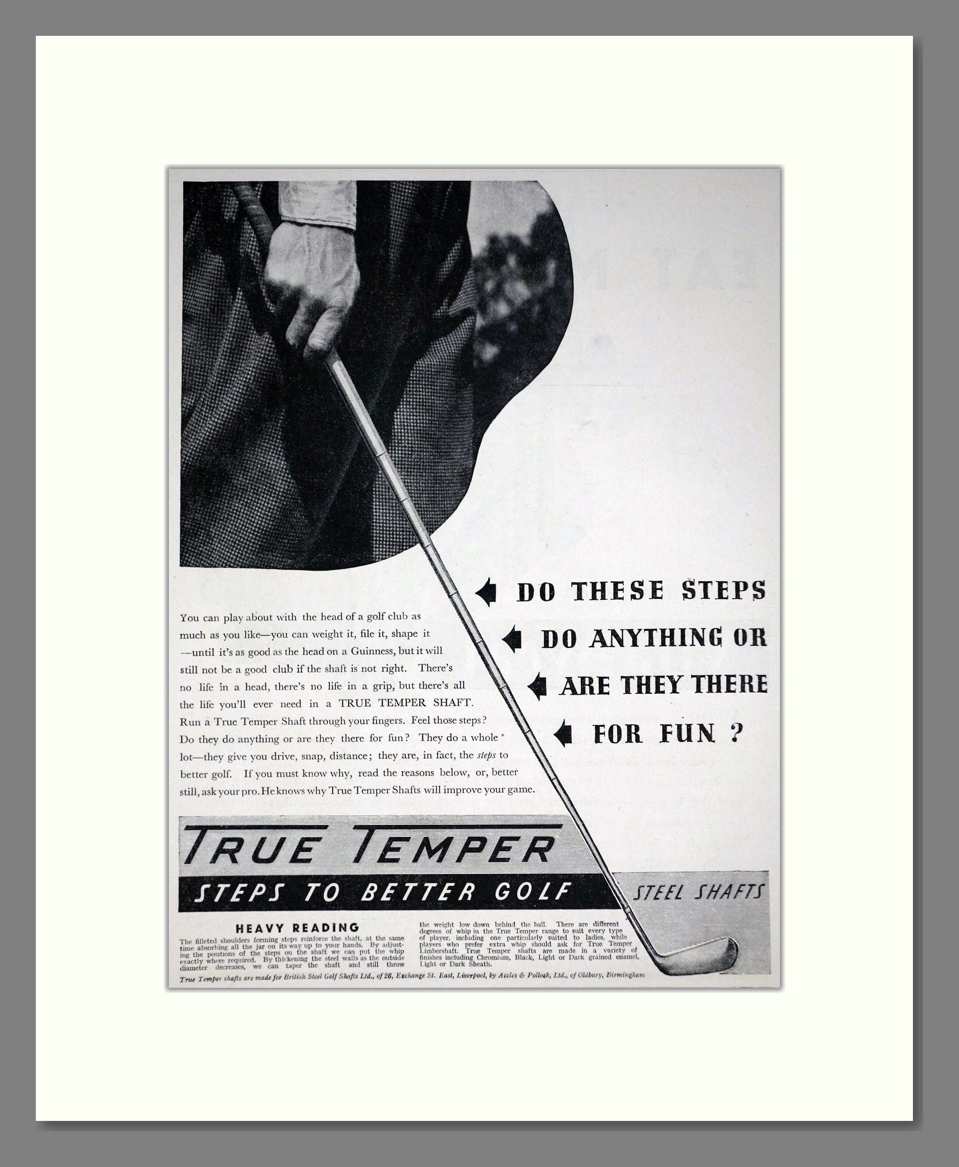 True Temper - Steel Golf Club Shafts. Vintage Advert 1936 (ref AD67772)