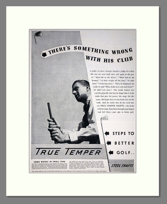 True Temper - Steel Golf Club Shafts. Vintage Advert 1936 (ref AD67773)