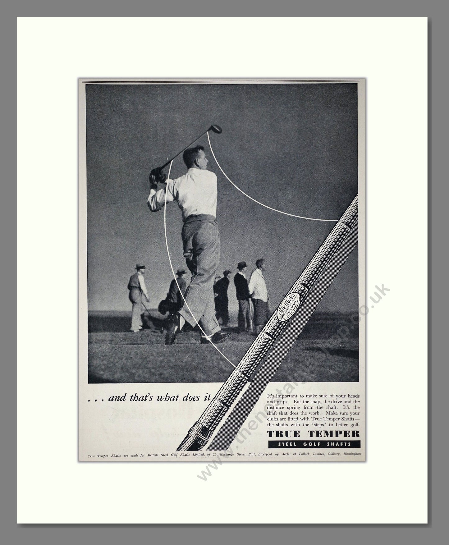 True Temper - Steel Golf Club Shafts. Vintage Advert 1937 (ref AD67774)