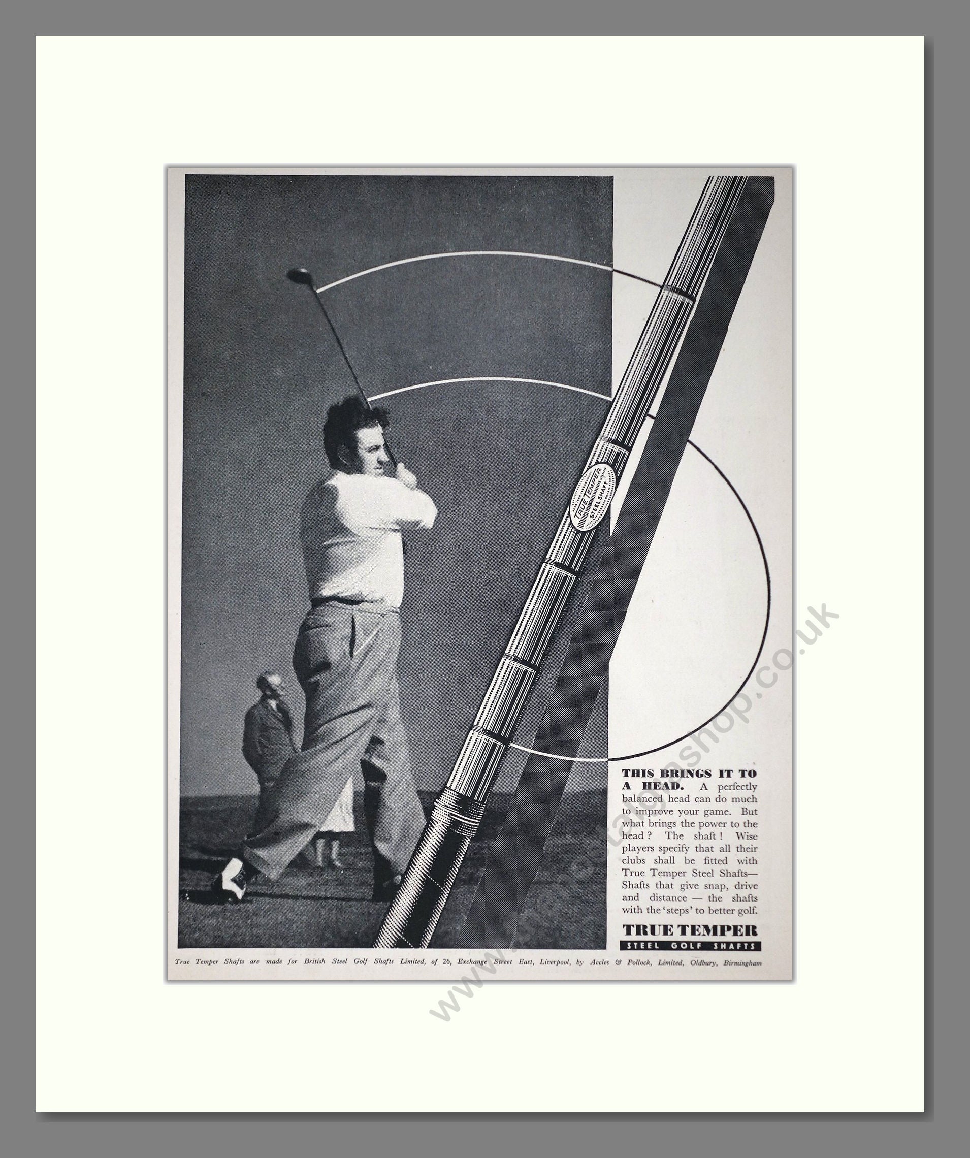 True Temper - Steel Golf Club Shafts. Vintage Advert 1937 (ref AD67775)