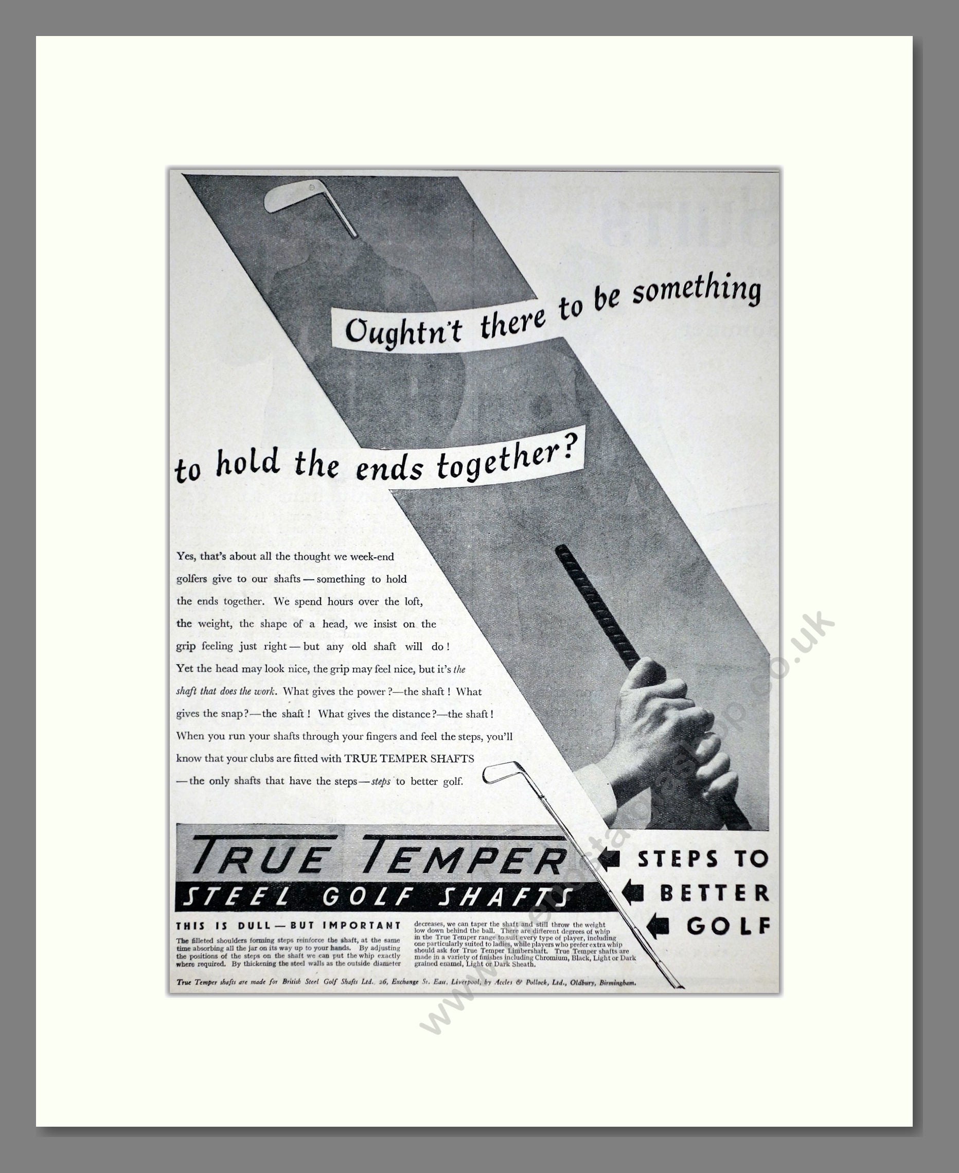 True Temper - Steel Golf Club Shafts. Vintage Advert 1936 (ref AD67777)