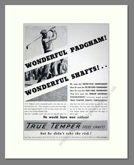 True Temper - Steel Golf Club Shafts. Vintage Advert 1936 (ref AD67778)