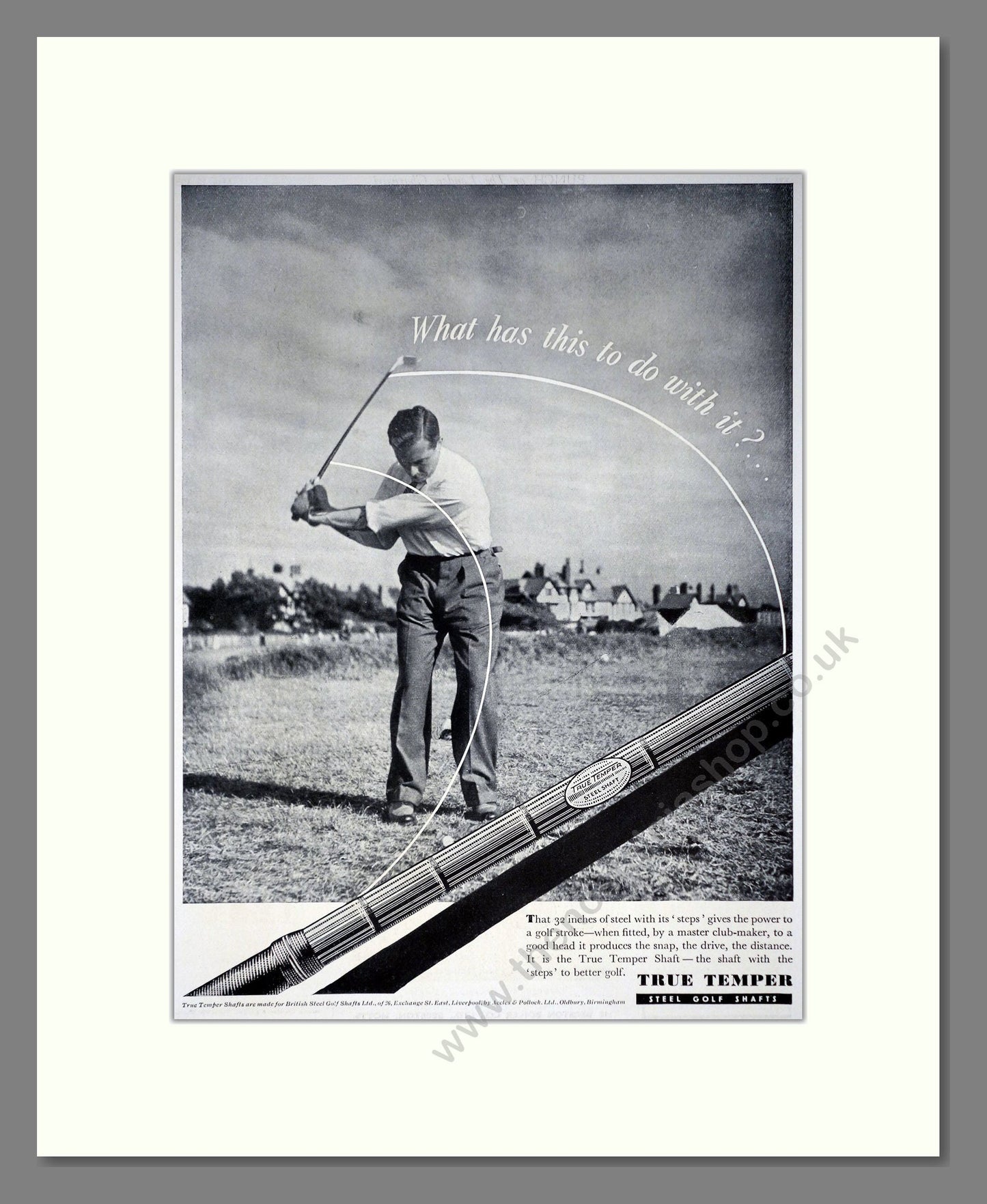 True Temper - Steel Golf Club Shafts. Vintage Advert 1937 (ref AD67779)