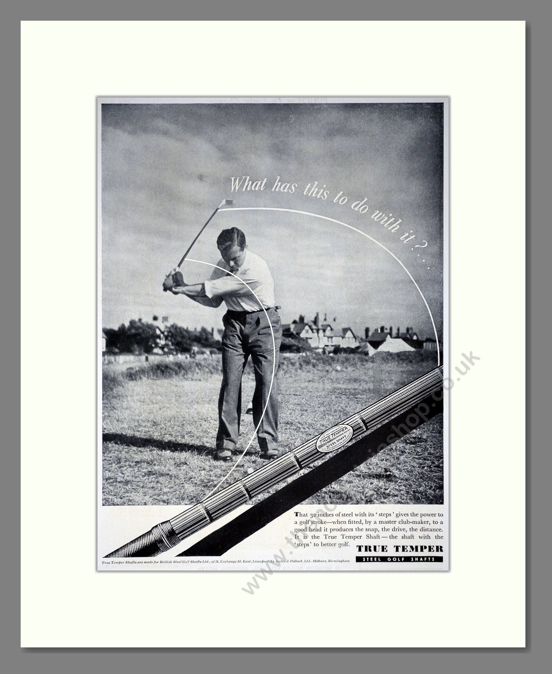 True Temper - Steel Golf Club Shafts. Vintage Advert 1937 (ref AD67779)