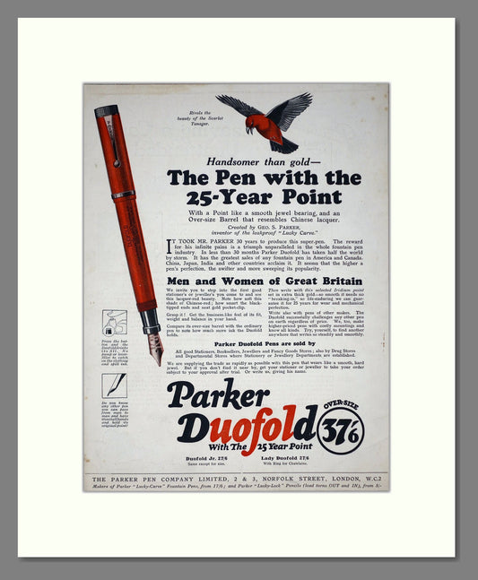 Parker Pens - Duofold Nib. Vintage Advert 1924 (ref AD67781)